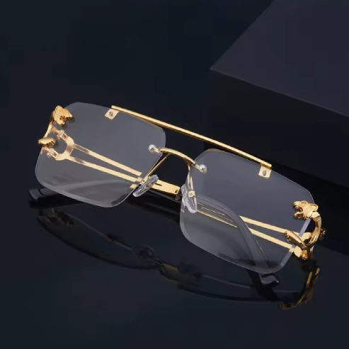 Lunettes de soleil carrées sans monture – Design luxe vintage pour hommes et femmes